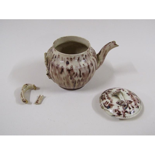 1964 - An 18c Whieldon ware miniature teapot, a/f, 8cm h.