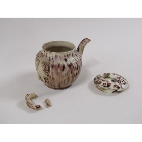 1964 - An 18c Whieldon ware miniature teapot, a/f, 8cm h.