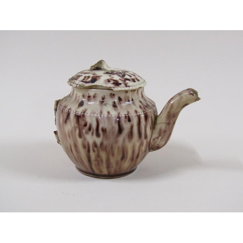 1964 - An 18c Whieldon ware miniature teapot, a/f, 8cm h.