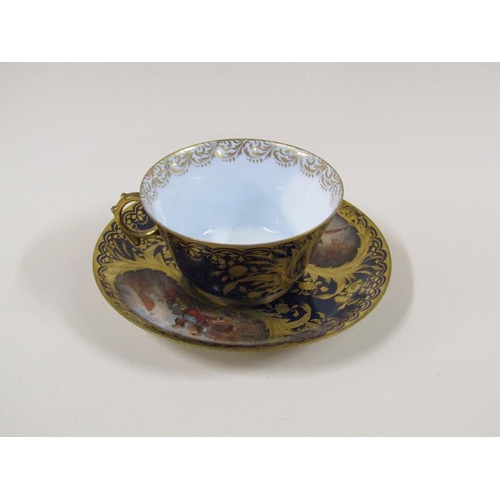 1968 - A Dresden Helena Wolfsohn porcelain tea service decorated on a cobalt blue ground with gilding, with... 