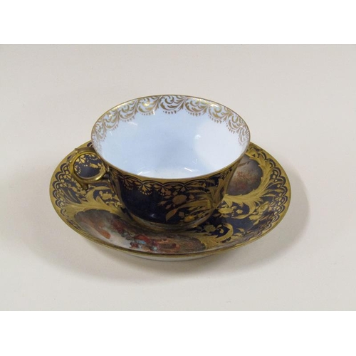 1968 - A Dresden Helena Wolfsohn porcelain tea service decorated on a cobalt blue ground with gilding, with... 