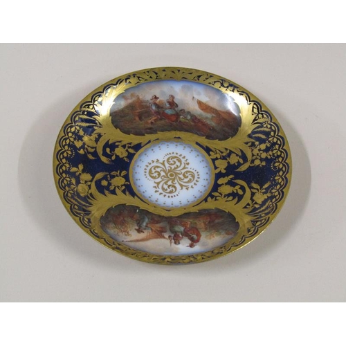 1968 - A Dresden Helena Wolfsohn porcelain tea service decorated on a cobalt blue ground with gilding, with... 