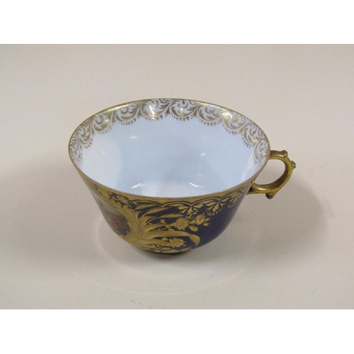 1968 - A Dresden Helena Wolfsohn porcelain tea service decorated on a cobalt blue ground with gilding, with... 