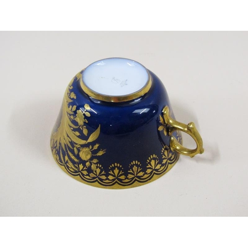 1968 - A Dresden Helena Wolfsohn porcelain tea service decorated on a cobalt blue ground with gilding, with... 