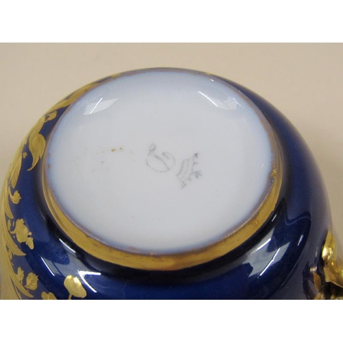 1968 - A Dresden Helena Wolfsohn porcelain tea service decorated on a cobalt blue ground with gilding, with... 