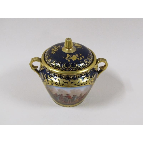 1968 - A Dresden Helena Wolfsohn porcelain tea service decorated on a cobalt blue ground with gilding, with... 