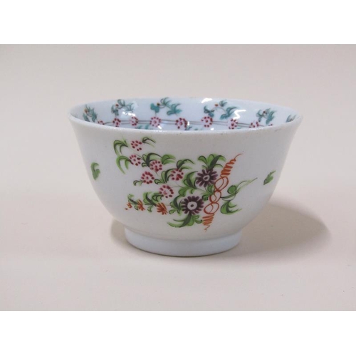 1971 - A late 18c New Hall porcelain tea bowl and saucer with floral garland borders and floral sprays, sau... 