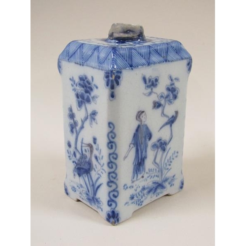 1975 - An Oriental style Delft tea cannister decorated with birds, flowers and figures, signed 'HF' to base... 