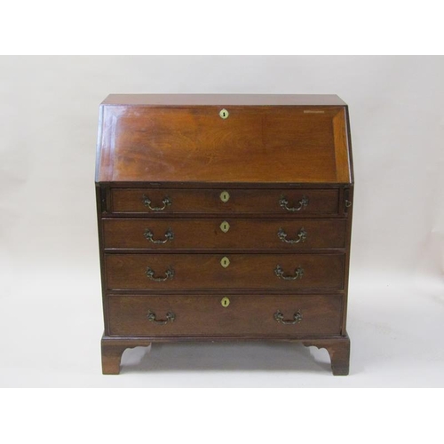 2016 - A George III mahogany bureau with fall front rising to reveal a fitted interior over four long gradu... 