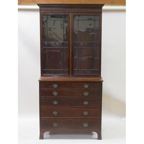 2018 - A late 19c/early 20c mahogany secretaire bookcase, the bookcase under a moulded cornice with adjusta... 