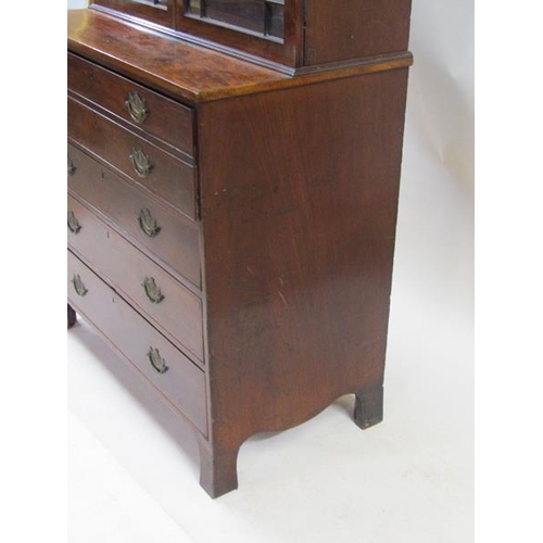 2018 - A late 19c/early 20c mahogany secretaire bookcase, the bookcase under a moulded cornice with adjusta... 