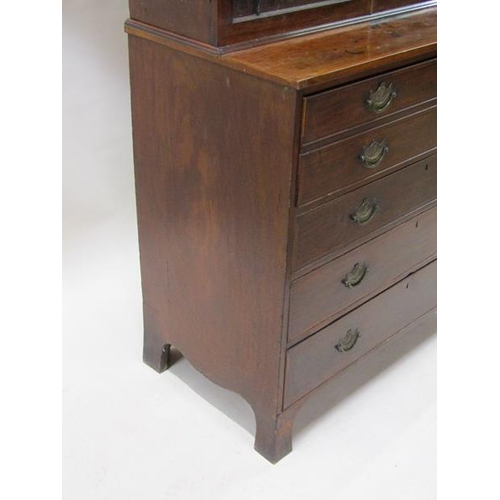 2018 - A late 19c/early 20c mahogany secretaire bookcase, the bookcase under a moulded cornice with adjusta... 