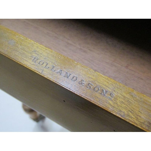 2057 - An Edwardian Holland & Sons satinwood two drawer writing desk with green tooled leather insert and s... 