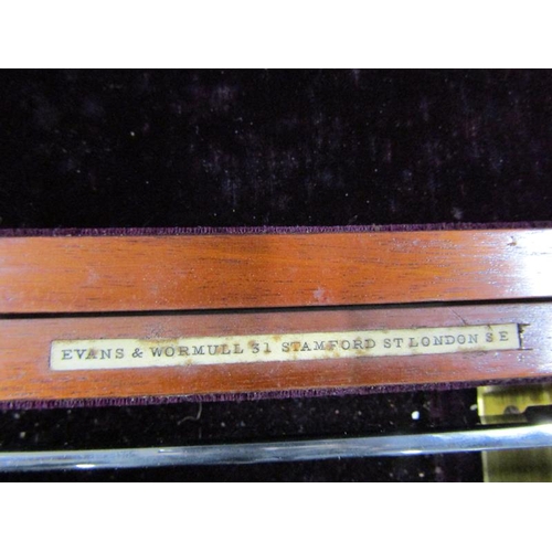 1373 - Evans and Wormull medical instruments in mahogany brass bound case, case 39cms w