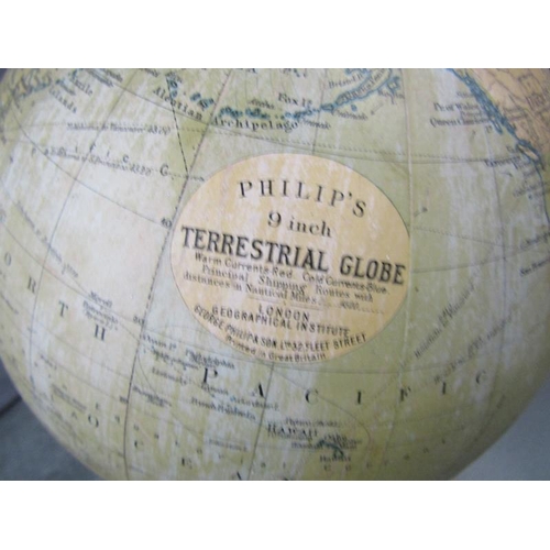 1395 - Phillips 9 inch terrestrial globe, 38cms h