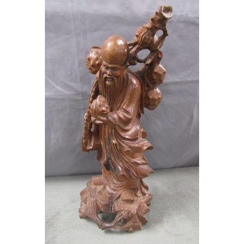 1480 - Carved Oriental wooden figure of a Sage, 39cms h