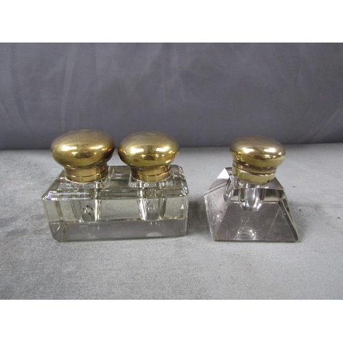 1482 - Late 19/early 20c double inkwell and one single, 9cms h