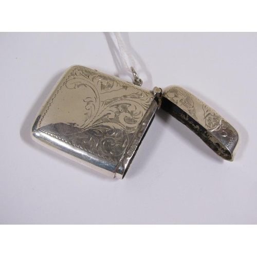 1508 - Two silver vesta cases - one chased with scrollwork, the other with ribbed decoration