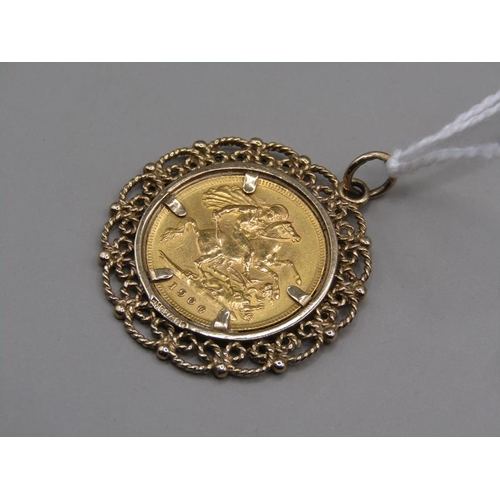 1515 - Victorian gold half sovereign 1900 in 9ct gold pendant mount