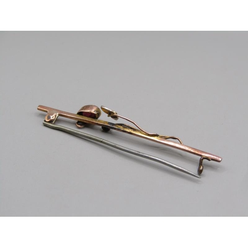 1522 - Gold ruby and seed pearl set bar brooch