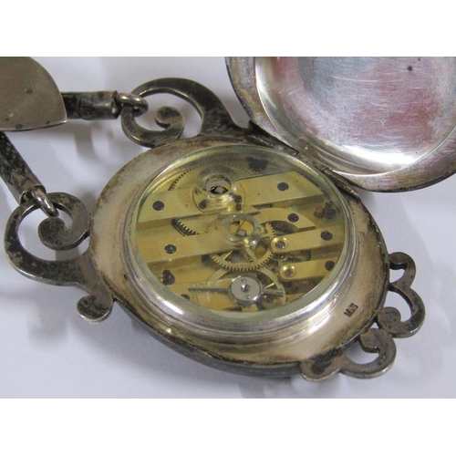 1524 - Late 19c Niello decorated pendant watch with a lapel clasp, overall 12cm l