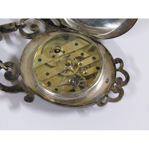 1524 - Late 19c Niello decorated pendant watch with a lapel clasp, overall 12cm l