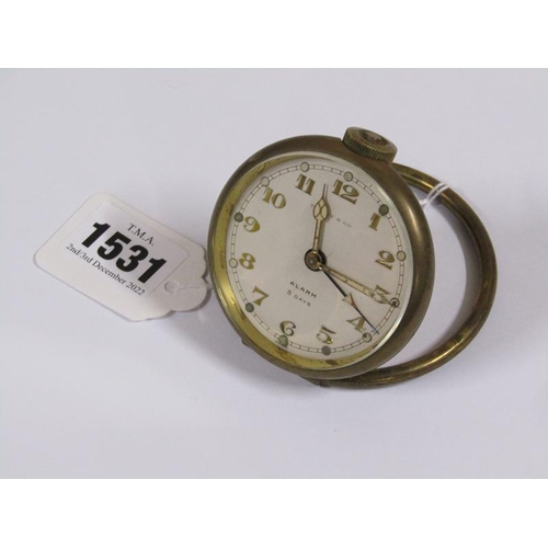 1531 - Tiffany & Co alarm mechanism brass cased travel clock with eight day movement