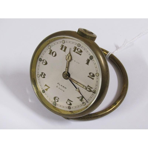 1531 - Tiffany & Co alarm mechanism brass cased travel clock with eight day movement