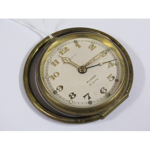 1531 - Tiffany & Co alarm mechanism brass cased travel clock with eight day movement