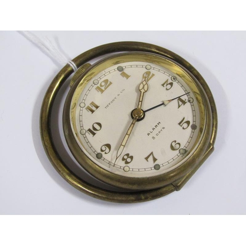 1531 - Tiffany & Co alarm mechanism brass cased travel clock with eight day movement