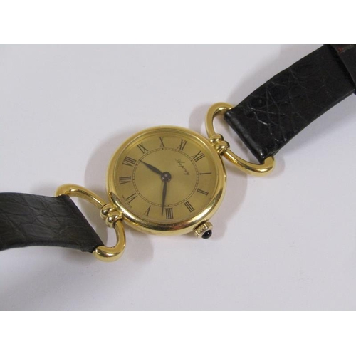 1546 - A ladies Asprey 18ct gold wristwatch movement with leather strap, movement stamps 188849, 21.4g over... 