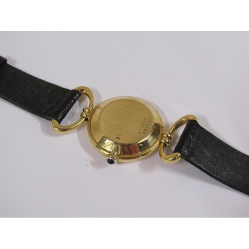 1546 - A ladies Asprey 18ct gold wristwatch movement with leather strap, movement stamps 188849, 21.4g over... 