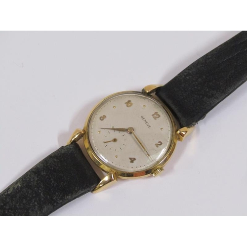 1558 - Geneve 18ct gold cased watch movement with leather strap