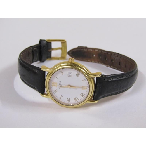 1580 - Tissot 1853 ladies 18ct gold watch movement with black leather strap