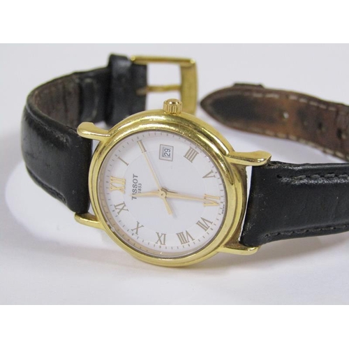 1580 - Tissot 1853 ladies 18ct gold watch movement with black leather strap