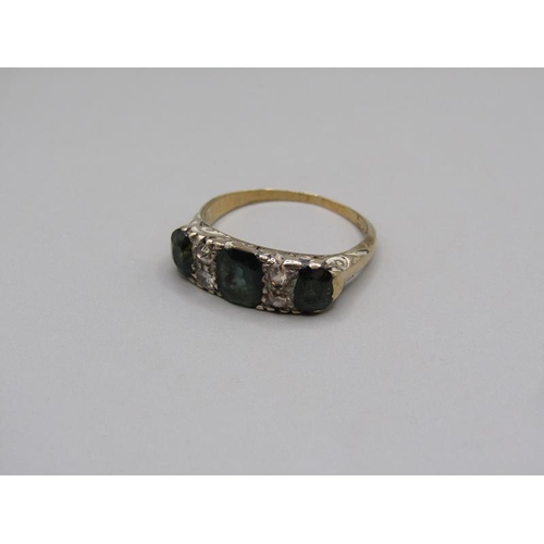 1598 - Gold five stone diamond and sapphire ring size k