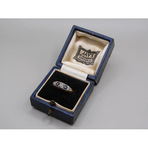 1601 - Gold diamond and sapphire five stone set ring size m1/2