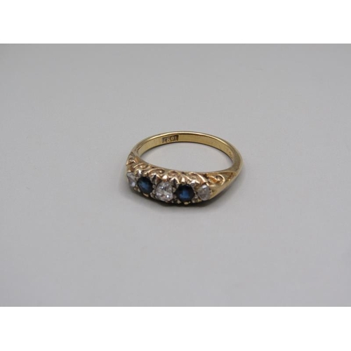 1601 - Gold diamond and sapphire five stone set ring size m1/2