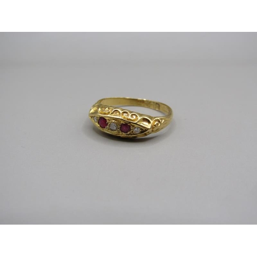 1602 - Gold ruby and diamond five stone set ring size n1/2