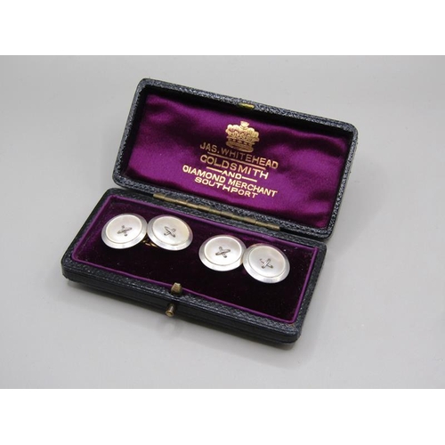 1614 - A pair of 18ct gold pearl set cufflinks, total 9.2g.