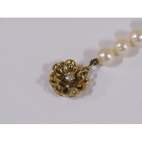 1639 - String of pearl beads with a gold diamond set pendant