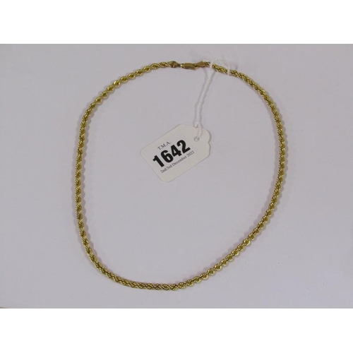 1642 - 9ct gold rope twist necklet, 8g - 50cms l