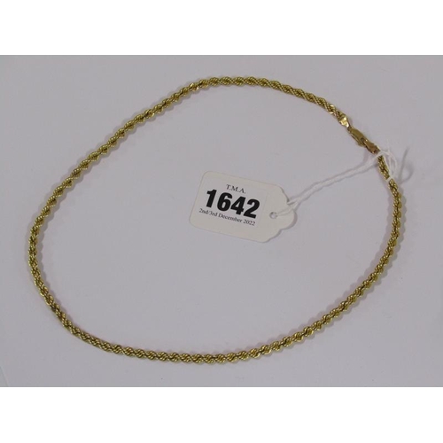 1642 - 9ct gold rope twist necklet, 8g - 50cms l