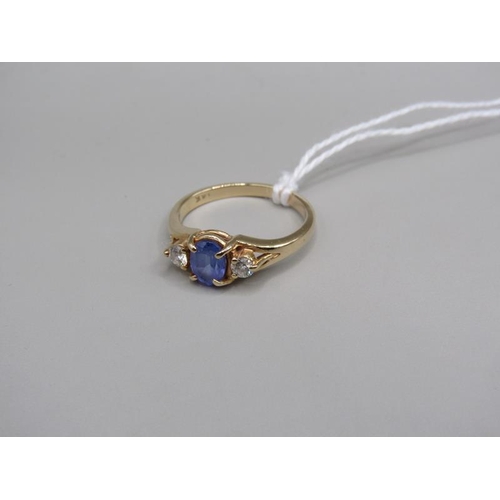 1649 - 14ct gold diamond and sapphire set ring size l