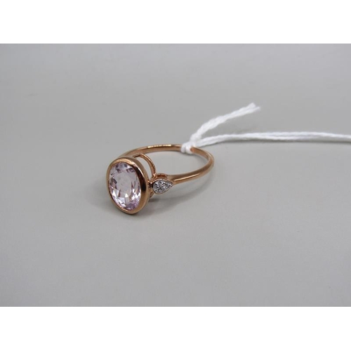 1658 - Rose gold Kunzite and Diamond set ring, size p 1/2