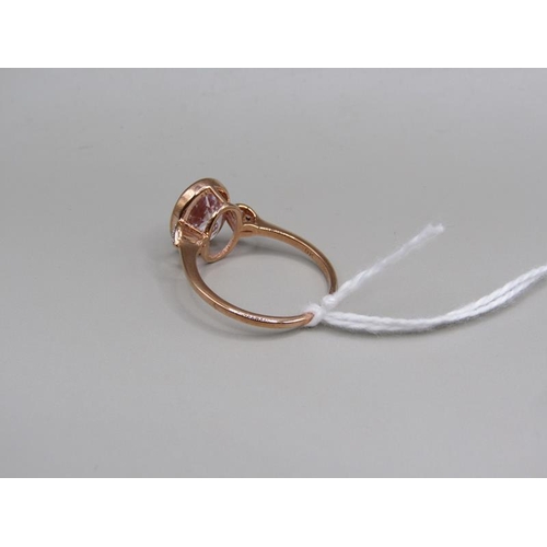 1658 - Rose gold Kunzite and Diamond set ring, size p 1/2