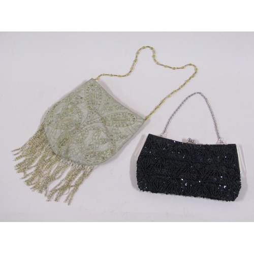 1712 - Silk purse with bead tassels and one black purse with beads and sequins