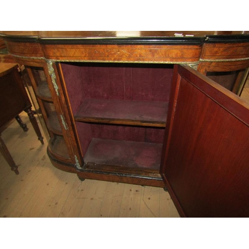 2072 - Mid Victorian figured walnut credenza with central shelf cupboard by two glazed side cabinets 142 x ... 