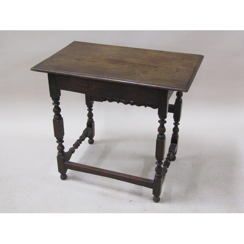 2015 - An 18c oak side table of rectangular form with moulded edge, fitted one long frieze drawer supported... 