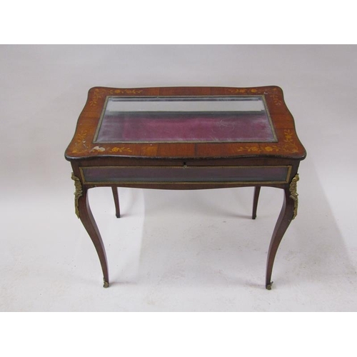 2062 - A 19c French style rosewood marquetry decorated glazed vitrine cabinet supported on slight cabriole ... 